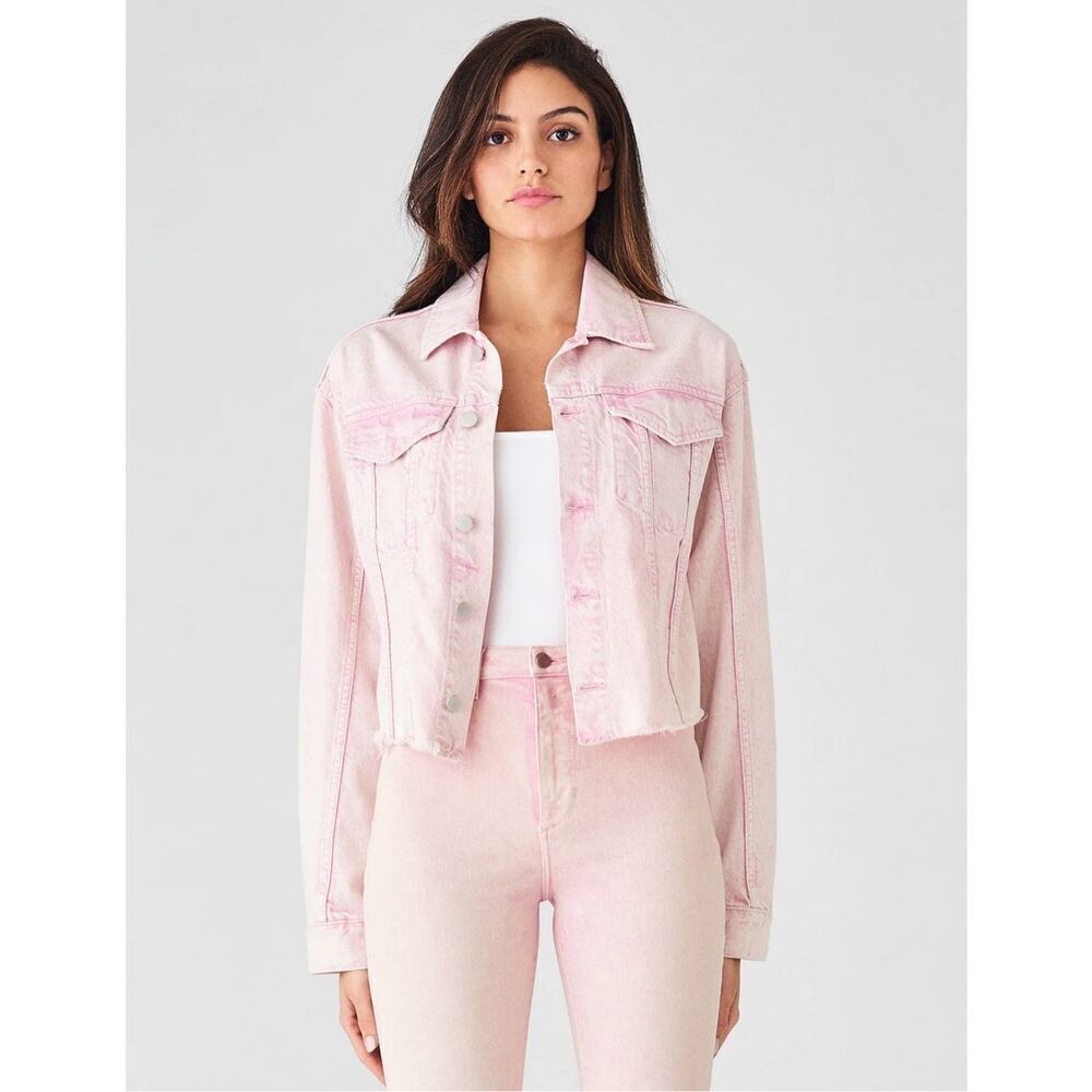 DL1961 Shawn Cropped Boyfriend Denim Jacket in Blush Pink Small